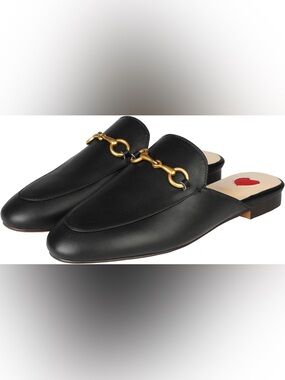 Black Horsebit Mule Slides Loafer Pointed Toe Chic Flat EU43 10.5